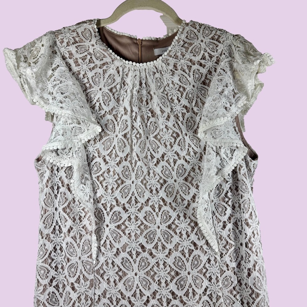 Julia Jordan New Size 12 Lace Floral Ruffle‎ Boho Knee Dress Coquette Cocktail - Picture 4 of 13